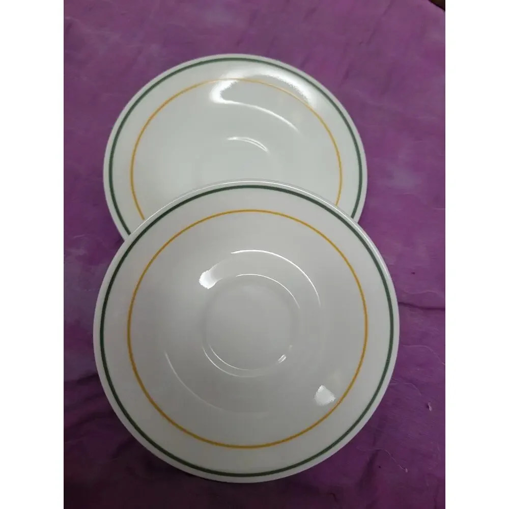 Vintage corelle six piece lot saucers small dish set green and gold trim